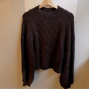 Free People chocolate cableknit mock neck sweater size large